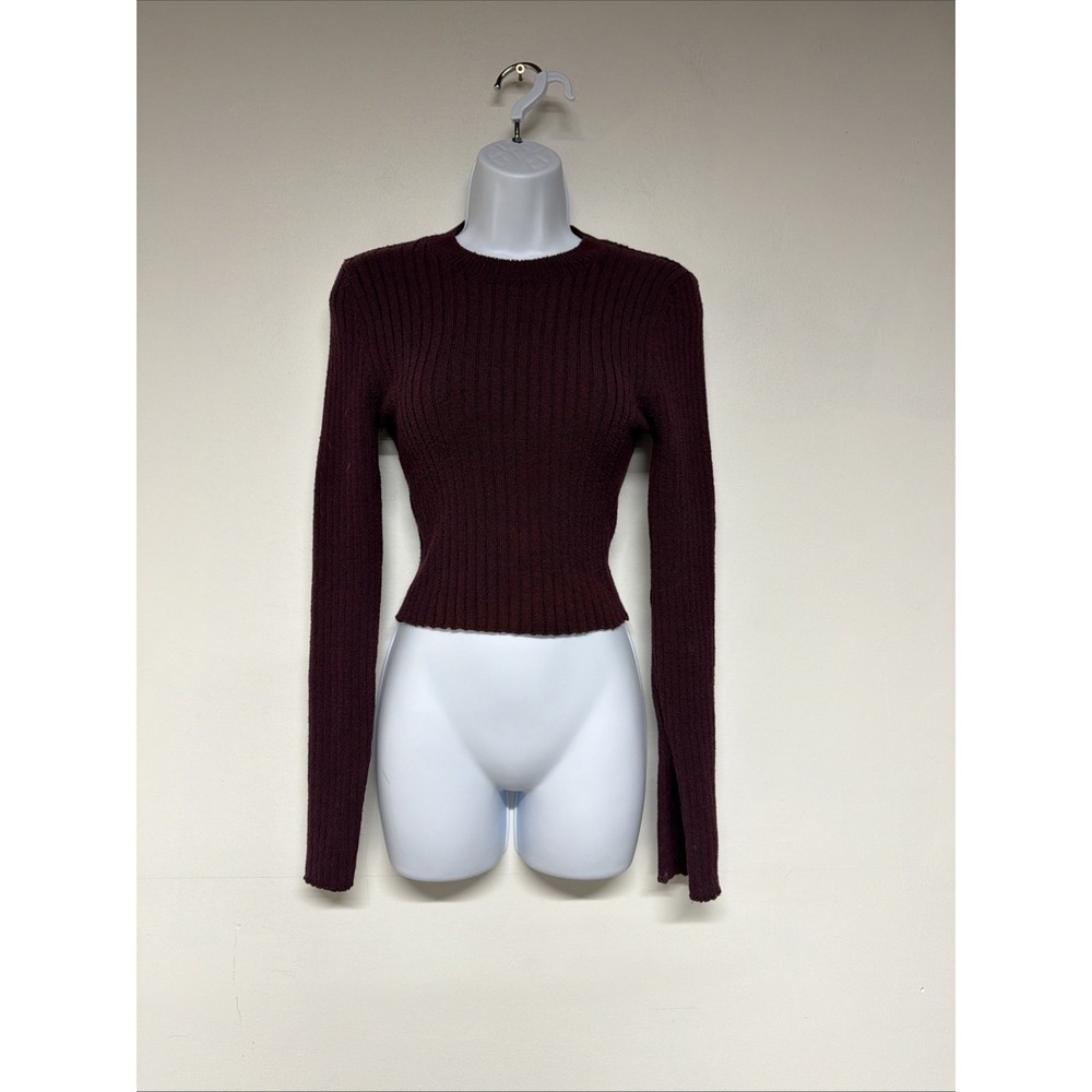 Zara Sweater Mens M Long Sleeve Crew Neck Short Casual Maroon Ribbed Pullover
